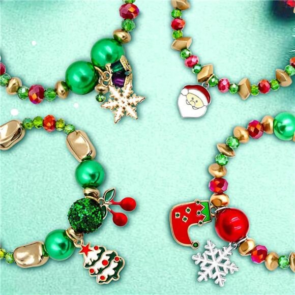 4 PCS Christmas Bracelet Set Santa Claus Snowflake Christmas Tree Beaded Stretch - Picture 4 of 8